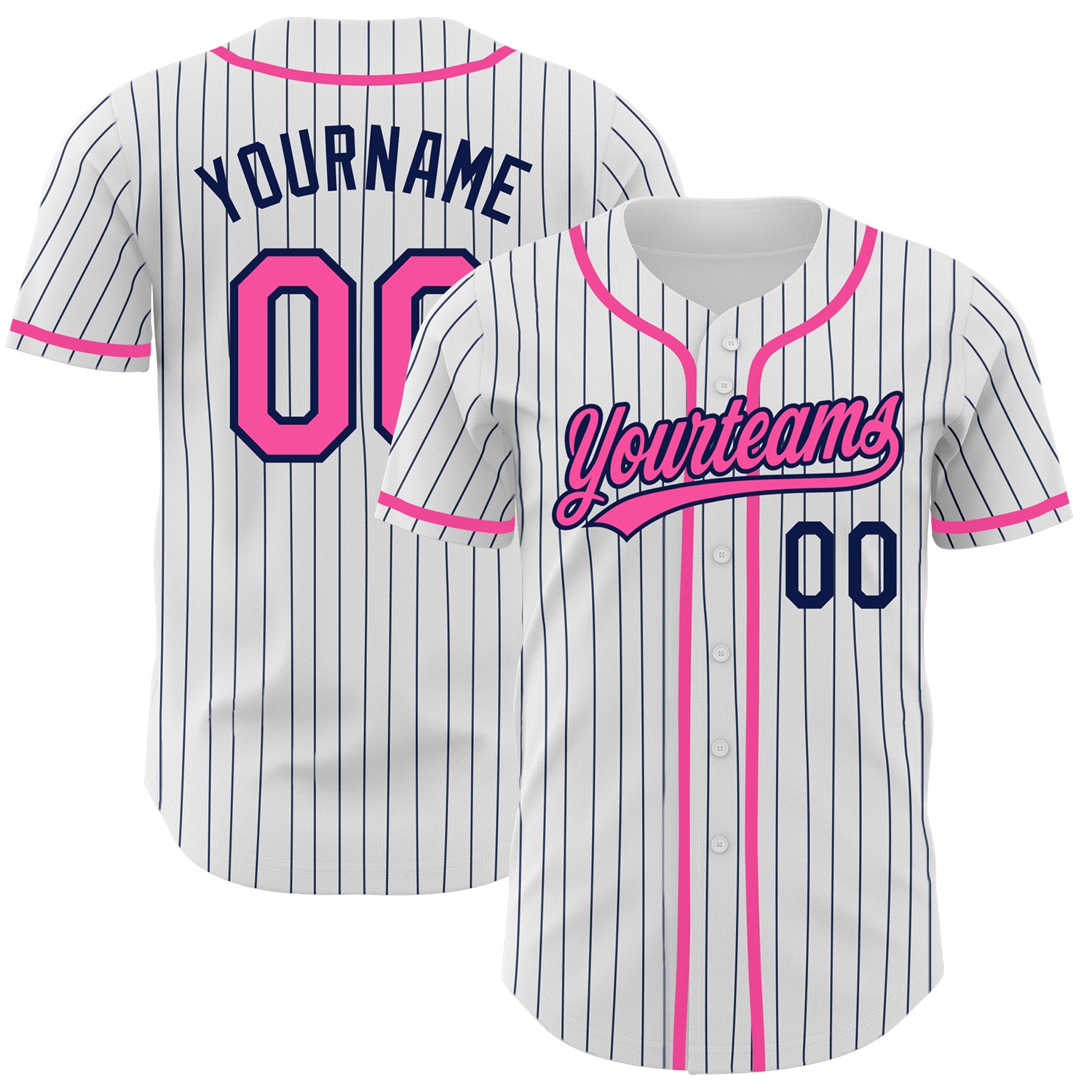 Personalized Custom Name and Number Pink White Navy Pinstripe Baseball Jersey Personalized White Navy Pinstripe Pink Authentic