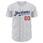 Personalized Authentic Baseball Jersey - White Navy Pinstripe Red Design Personalized White Navy Pinstripe Red Authentic