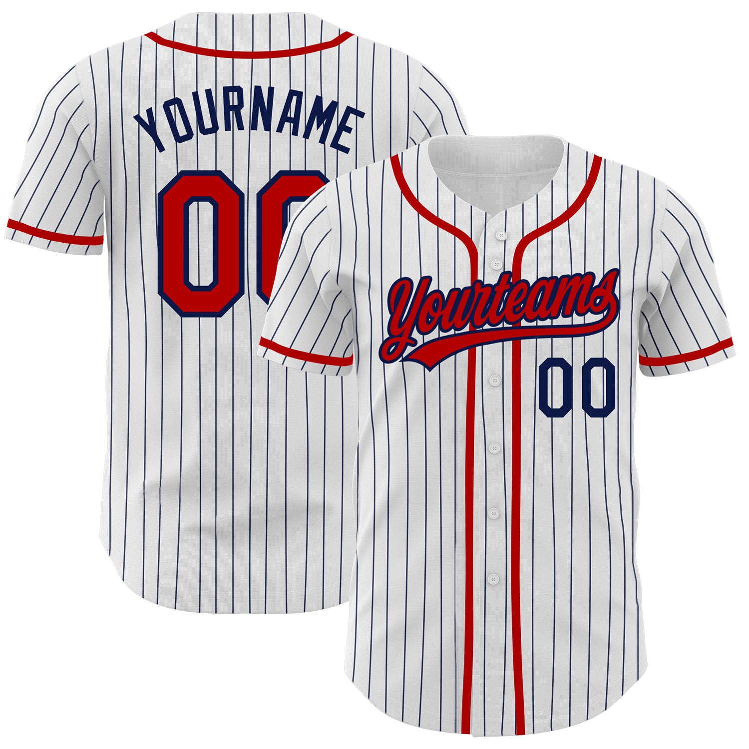 Custom Name and Number Personalized Red White Navy Pinstripe Baseball Jersey - Authentic Team Jersey Personalized White Navy