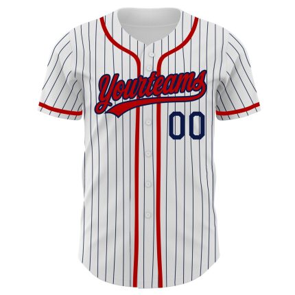Custom Name and Number Personalized Red White Navy Pinstripe Baseball Jersey - Authentic Team Jersey Personalized White Navy