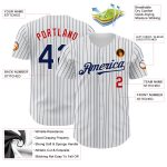 Personalized Authentic Baseball Jersey - White Navy Pinstripe Red Design Personalized White Navy Pinstripe Red Authentic