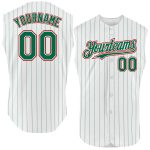 Custom Personalized Baseball Jersey - White Navy Pinstripe Red Sleeveless with Team Name & Number Personalized White Navy
