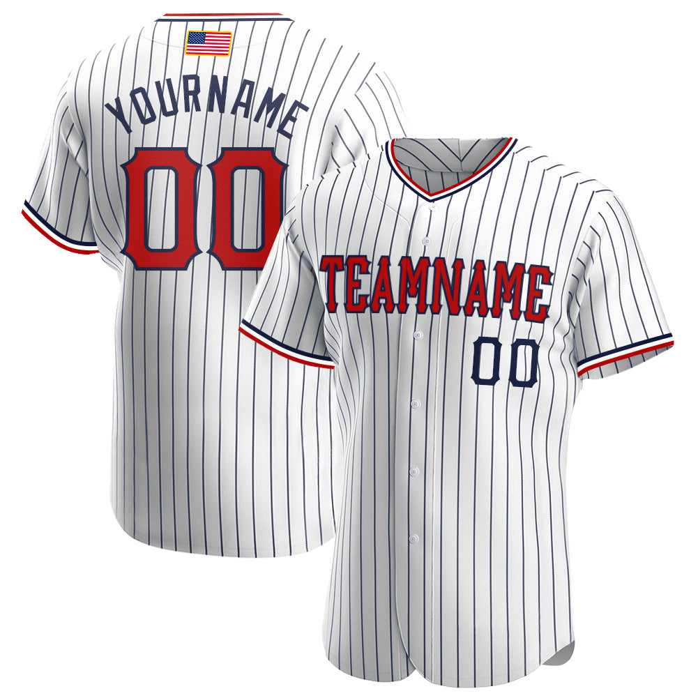 Personalized American Flag Baseball Jersey with Custom Name and Number, White Navy Pinstripe, Red-Navy Fashion Team Apparel