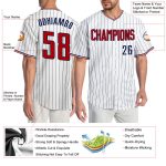 Personalized Red Navy Authentic Baseball Jersey - White Navy Pinstripe Design Personalized White Navy Pinstripe Red-Navy