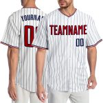 Personalized Red Navy Authentic Baseball Jersey - White Navy Pinstripe Design Personalized White Navy Pinstripe Red-Navy