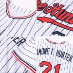 Custom Name Number Baseball Jersey - Personalized Red Navy White Pinstripe Team Jersey Personalized White Navy Pinstripe