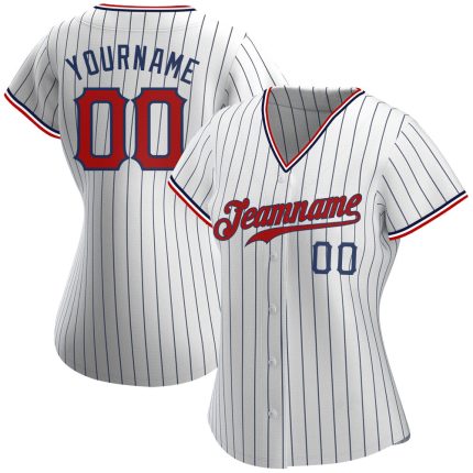 Custom Name Number Baseball Jersey - Personalized Red Navy White Pinstripe Team Jersey Personalized White Navy Pinstripe