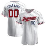Custom Name Number Baseball Jersey - Personalized Red Navy White Pinstripe Team Jersey Personalized White Navy Pinstripe