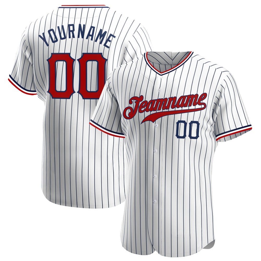 Custom Name Number Baseball Jersey - Personalized Red Navy White Pinstripe Team Jersey Personalized White Navy Pinstripe
