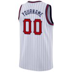 Custom Personalized Red-Navy Basketball Jersey with Name & Number - White Navy Pinstripe Design Personalized White Navy Pinstripe