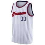 Custom Personalized Red-Navy Basketball Jersey with Name & Number - White Navy Pinstripe Design Personalized White Navy Pinstripe