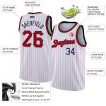 Custom Personalized Red-Navy Basketball Jersey with Name & Number - White Navy Pinstripe Design Personalized White Navy Pinstripe