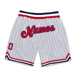 Custom Name and Number Personalized Basketball Shorts - Authentic White Navy Pinstripe Red-Navy Design Personalized White