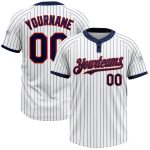 Personalized Unisex Softball Jersey - White Navy Pinstripe Red Two-Button Design Personalized White Navy Pinstripe Red Two-Button