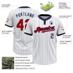 Custom Unisex Softball Jersey - Personalized Two-Button Red White Navy Pinstripe with Name & Number Personalized White Navy