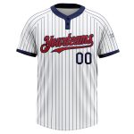 Custom Unisex Softball Jersey - Personalized Two-Button Red White Navy Pinstripe with Name & Number Personalized White Navy