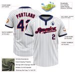Personalized Unisex Softball Jersey - White Navy Pinstripe Red Two-Button Design Personalized White Navy Pinstripe Red Two-Button