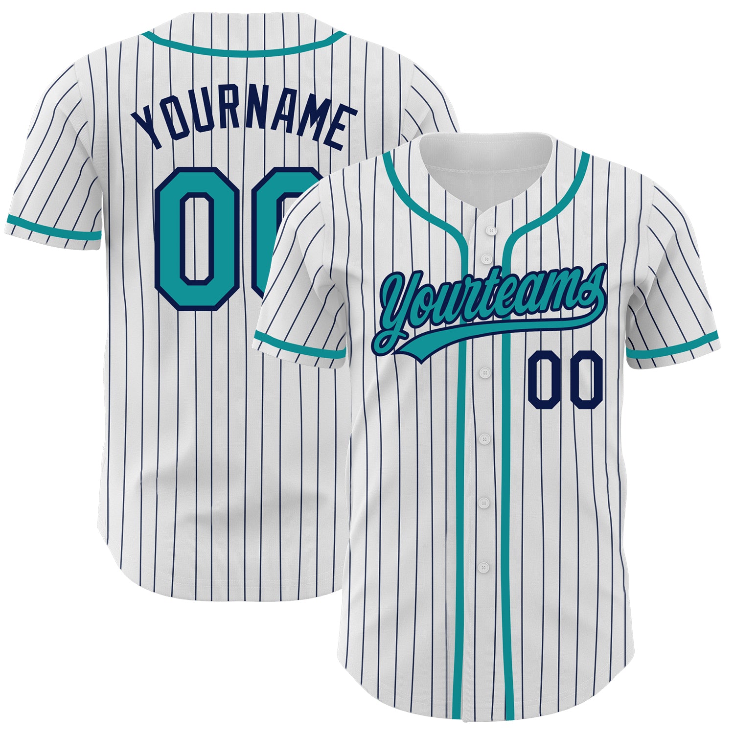 Custom Name and Number Baseball Jersey - Personalized Navy White Teal Pinstripe Authentic Jersey Personalized White Navy