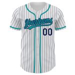 Custom Name and Number Baseball Jersey - Personalized Navy White Teal Pinstripe Authentic Jersey Personalized White Navy