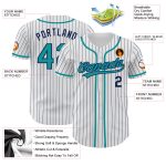 Custom Name and Number Baseball Jersey - Personalized Navy White Teal Pinstripe Authentic Jersey Personalized White Navy
