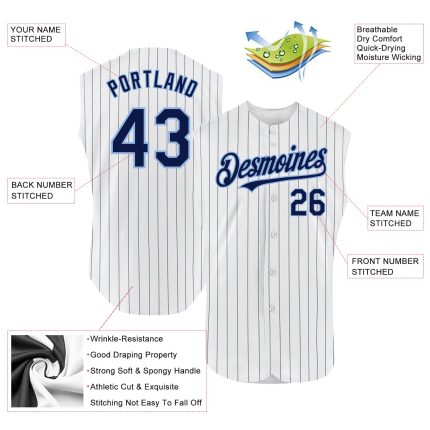 Custom Name and Number Teal Authentic Sleeveless Baseball Jersey - Personalized White Navy Pinstripe Design Personalized