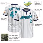 Custom Name and Number Softball Jersey - Personalized Two-Button Unisex White Navy Teal Pinstripe Personalized White Navy