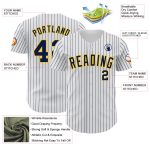 Custom Personalized Baseball Jersey with Authentic Pinstripe Design - White Navy Yellow Team Name & Number Personalized White