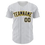 Custom Personalized Baseball Jersey with Authentic Pinstripe Design - White Navy Yellow Team Name & Number Personalized White