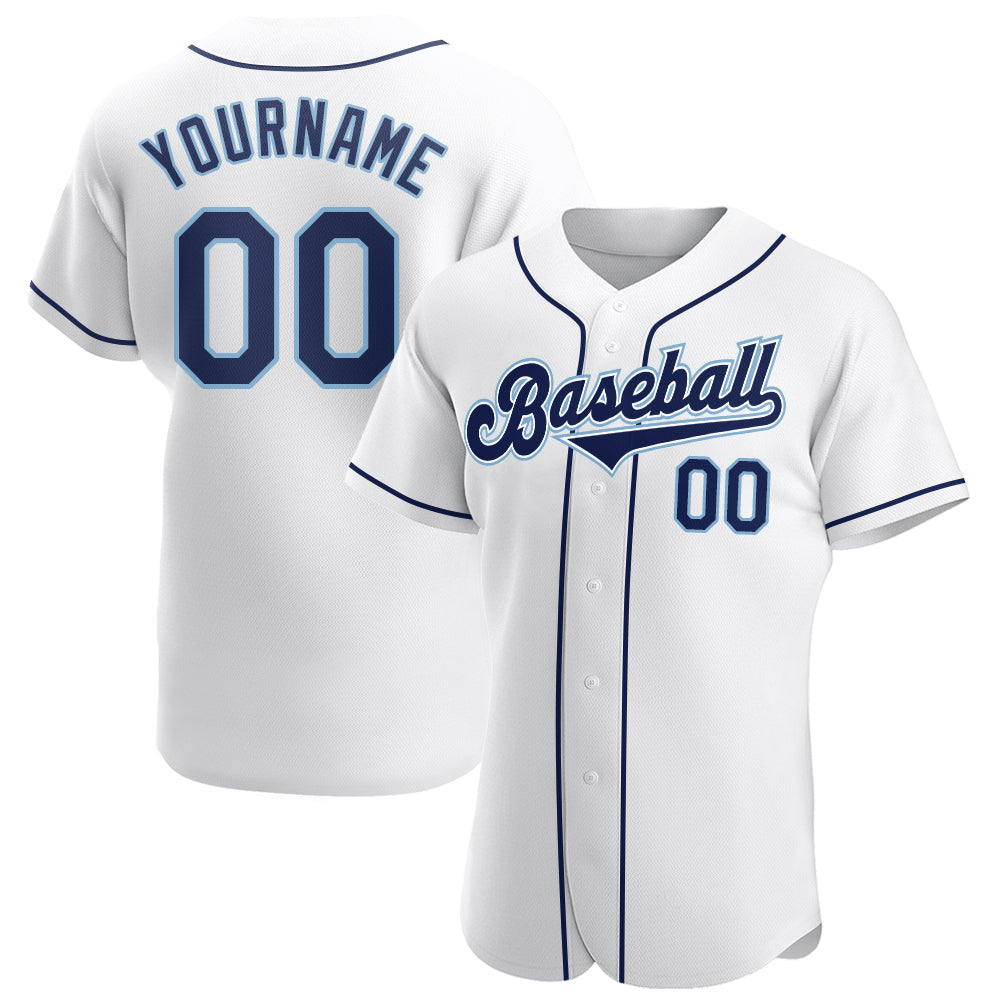 Custom Name Number Authentic Baseball Jersey - Personalized White Navy Powder Blue Team Jersey Personalized White Navy-Powder