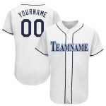 Custom Name and Number Personalized Baseball Jersey in White Navy and Powder Blue Personalized White Navy-Powder Blue Baseball