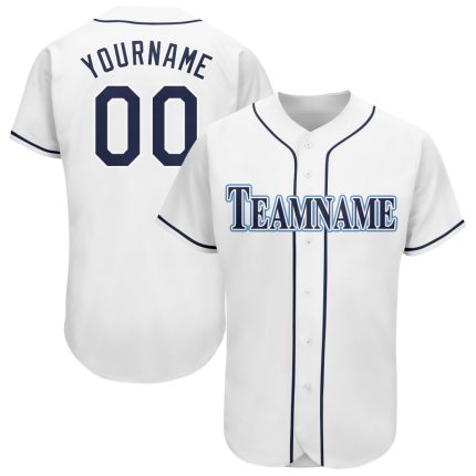 Custom Name and Number Personalized Baseball Jersey in White Navy and Powder Blue Personalized White Navy-Powder Blue Baseball