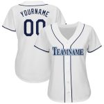 Custom Name and Number Personalized Baseball Jersey in White Navy and Powder Blue Personalized White Navy-Powder Blue Baseball