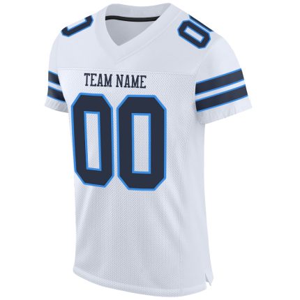 Personalized Authentic Football Jersey in White, Navy, and Powder Blue Mesh Personalized White Navy-Powder Blue Mesh Authentic