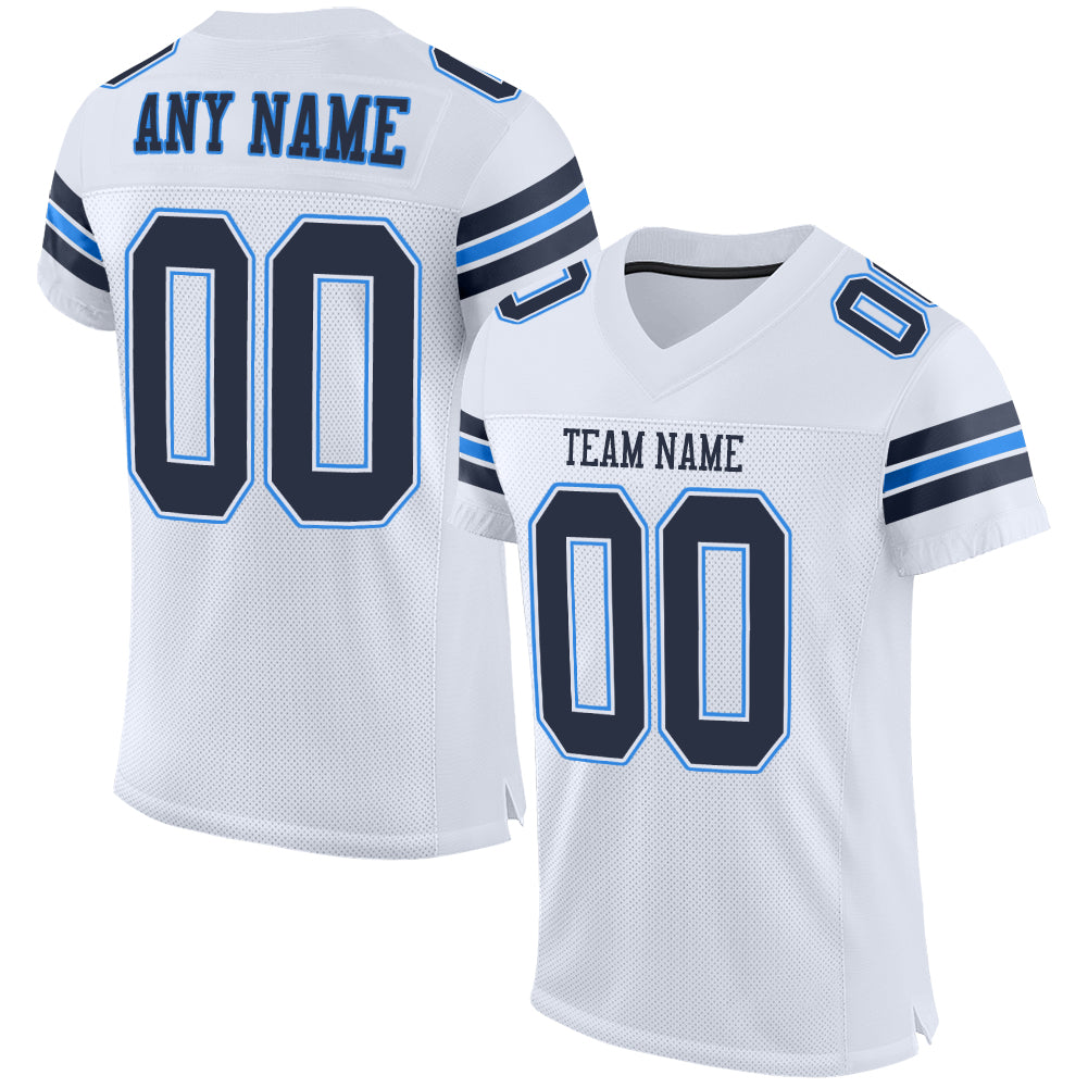 Custom Team Football Jersey - Personalized White Navy-Powder Blue Mesh with Name and Number Personalized White Navy-Powder