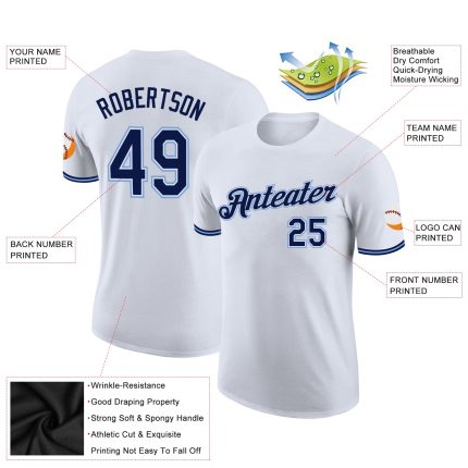 Custom Team Performance T-Shirt with Personalized Name & Number - White Navy-Powder Blue Personalized White Navy-Powder Blue