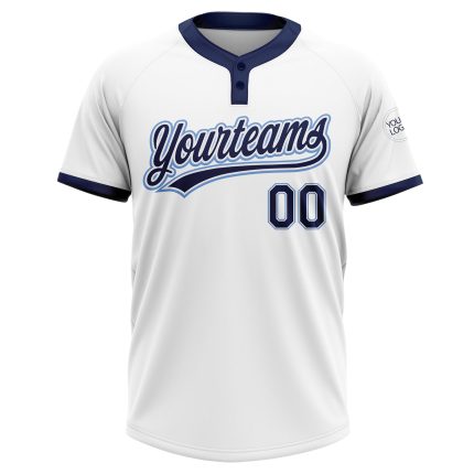 Custom Softball Jersey Unisex Personalized Name Number White Navy Powder Blue Two-Button Design Personalized White Navy-Powder