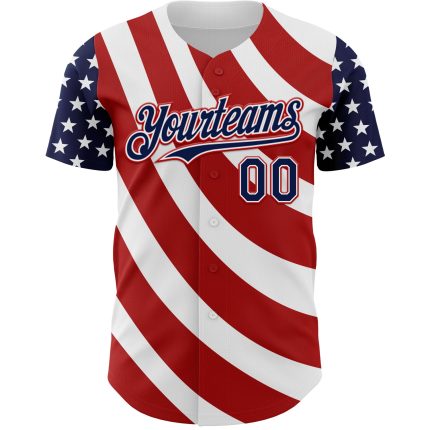 Custom American Flag Baseball Jersey with 3D Design - Personalized White Navy-Red with Name and Number Personalized White