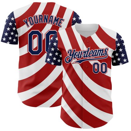 Custom American Flag Baseball Jersey with 3D Design - Personalized White Navy-Red with Name and Number Personalized White