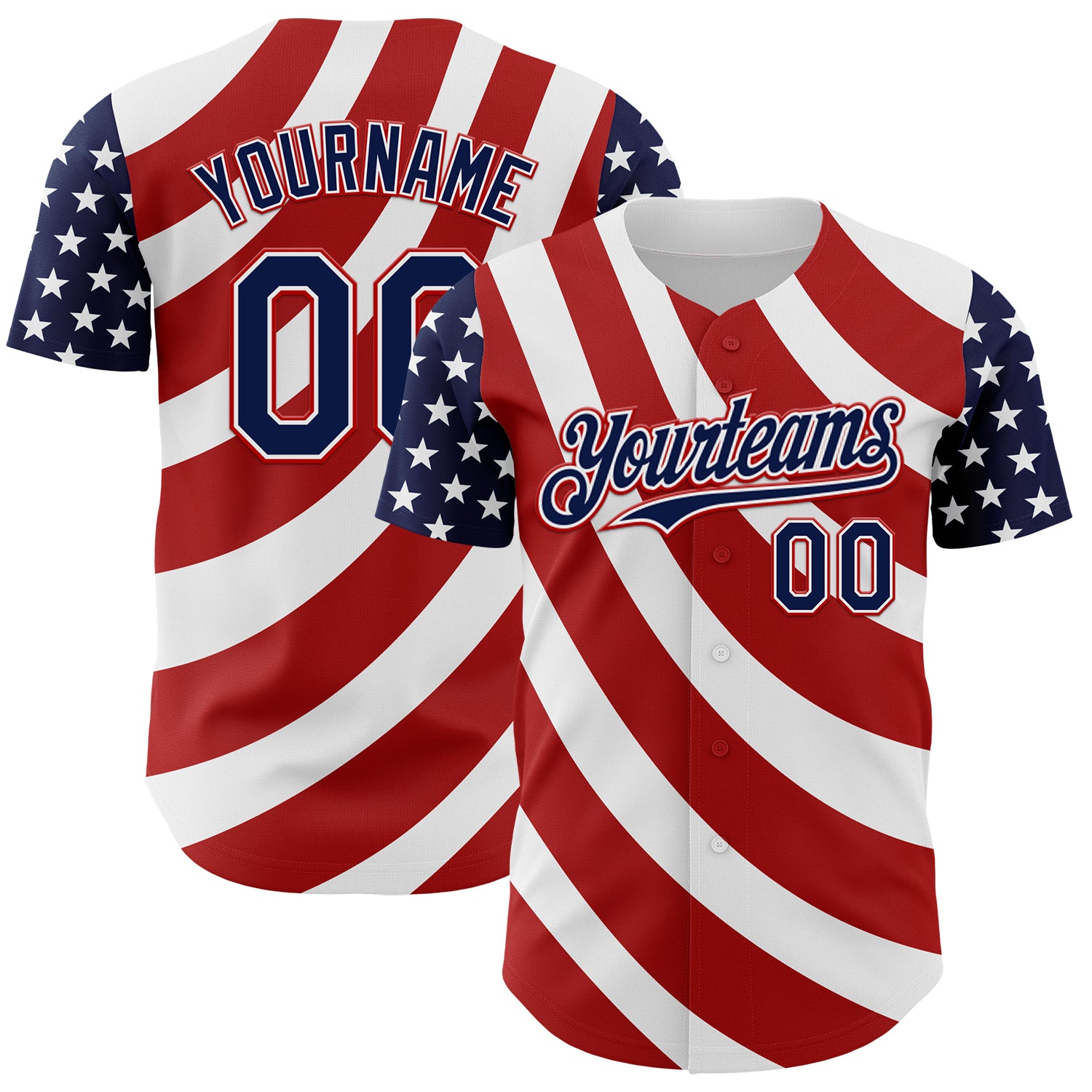 Custom American Flag Baseball Jersey with 3D Design - Personalized White Navy-Red with Name and Number Personalized White