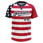 Personalized 3D American Flag Softball Jersey for Unisex | White Navy-Red Two-Button Design Personalized White Navy-Red 3D