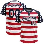 Custom Name and Number Unisex Softball Jersey - 3D American Flag in White Navy-Red - Fashion Two-Button Design Personalized