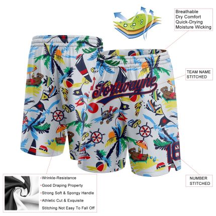 Custom Name Number Basketball Shorts 3D Pattern Hawaii Palm Trees Personalized White Navy Red Design Personalized White Navy-Red
