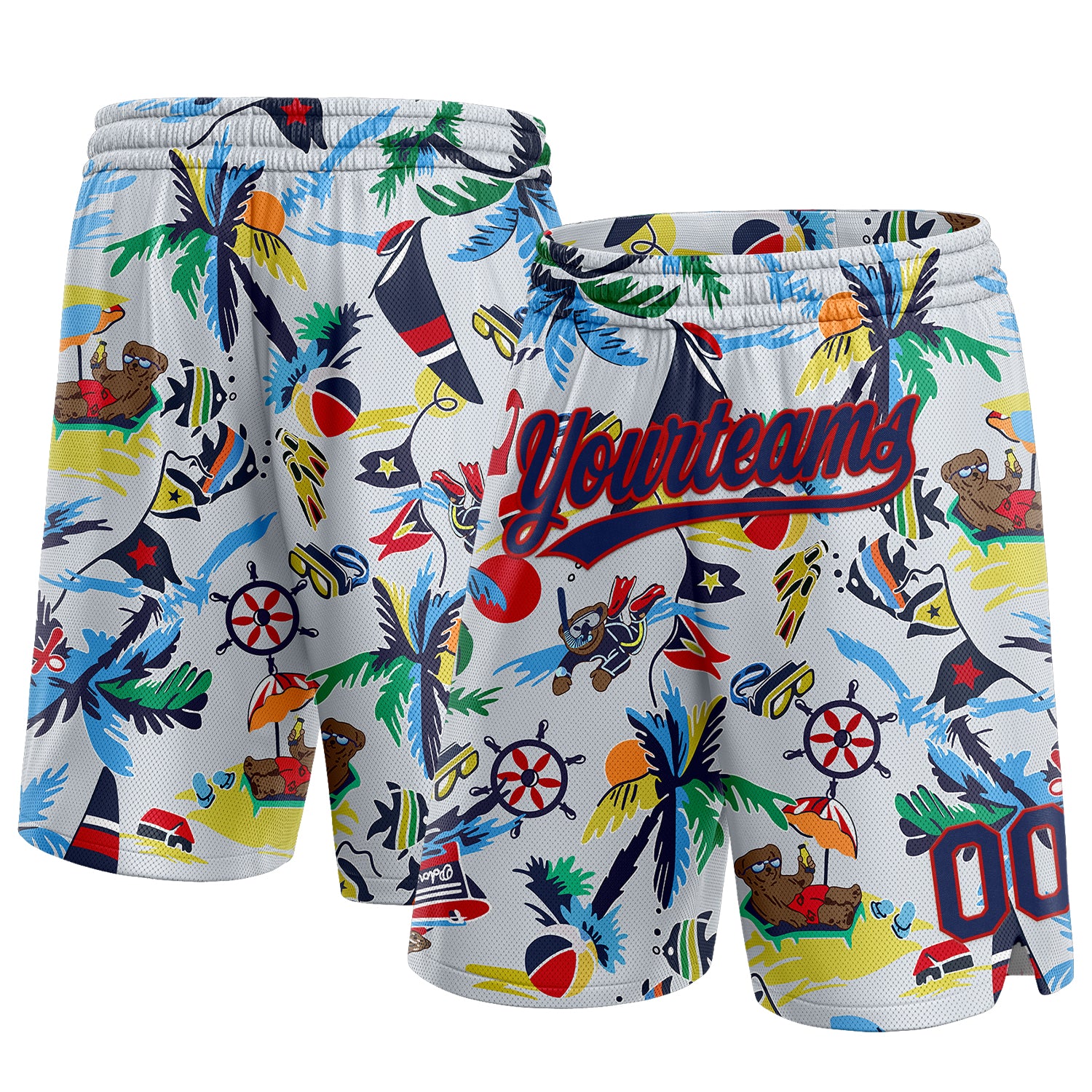 Custom Name Number Basketball Shorts 3D Pattern Hawaii Palm Trees Personalized White Navy Red Design Personalized White Navy-Red