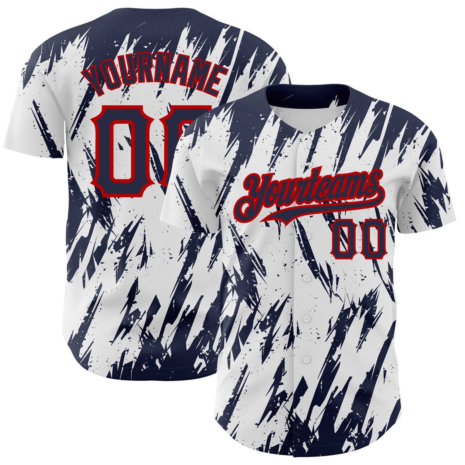 Custom Name Number Baseball Jersey - Personalized 3D Pattern Design in White Navy-Red, Sharp Shape, Authentic Team Gear Personalized