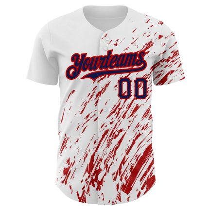 Custom Abstract Splash Design Baseball Jersey - Personalized White Navy-Red 3D Pattern with Name and Number Personalized