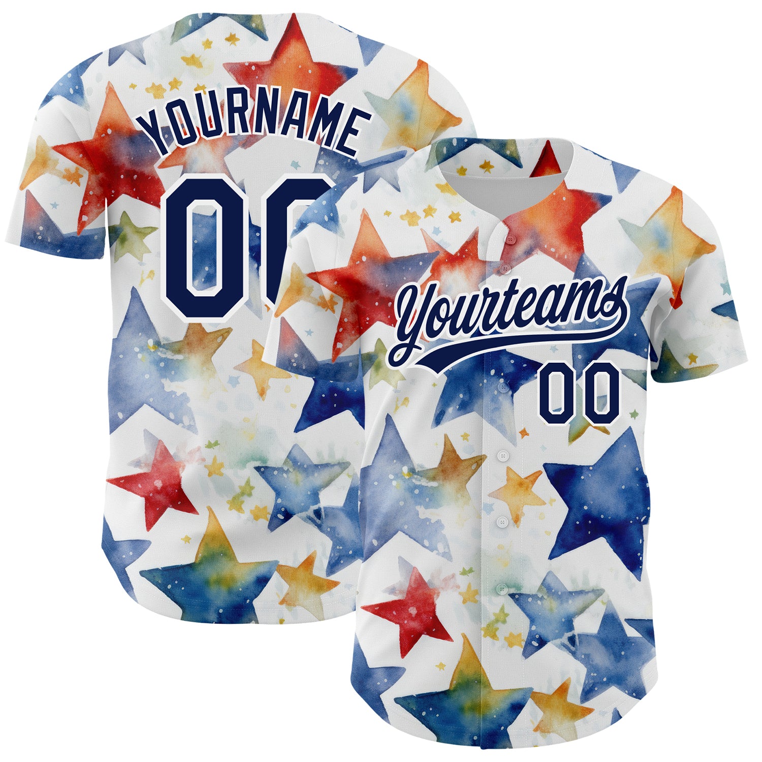Custom Name and Number Authentic Baseball Jersey with 3D Pattern Stars - Personalized White Navy-Red Design Personalized