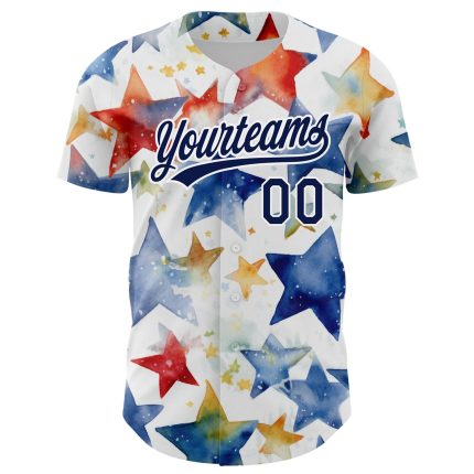 Custom Name and Number Authentic Baseball Jersey with 3D Pattern Stars - Personalized White Navy-Red Design Personalized