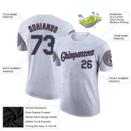 Custom Name and Number Performance T-Shirt with 3D Skull and American Flag in White Navy-Red Personalized White Navy-Red