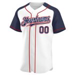 Custom Name Number Baseball Jersey - Personalized Authentic White Navy Red Raglan Sleeves Personalized White Navy-Red Authentic