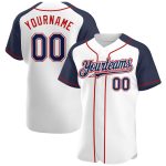 Custom Name Number Baseball Jersey - Personalized Authentic White Navy Red Raglan Sleeves Personalized White Navy-Red Authentic
